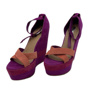 H by Halston High Wedge Pink Purple & Orange Suede Size 10 Women’s Ankle Strap
